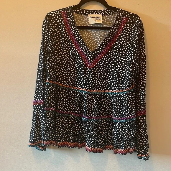 Savanna Jane Polka Dot Long Sleeve Top SZ Small - Picture 3 of 9
